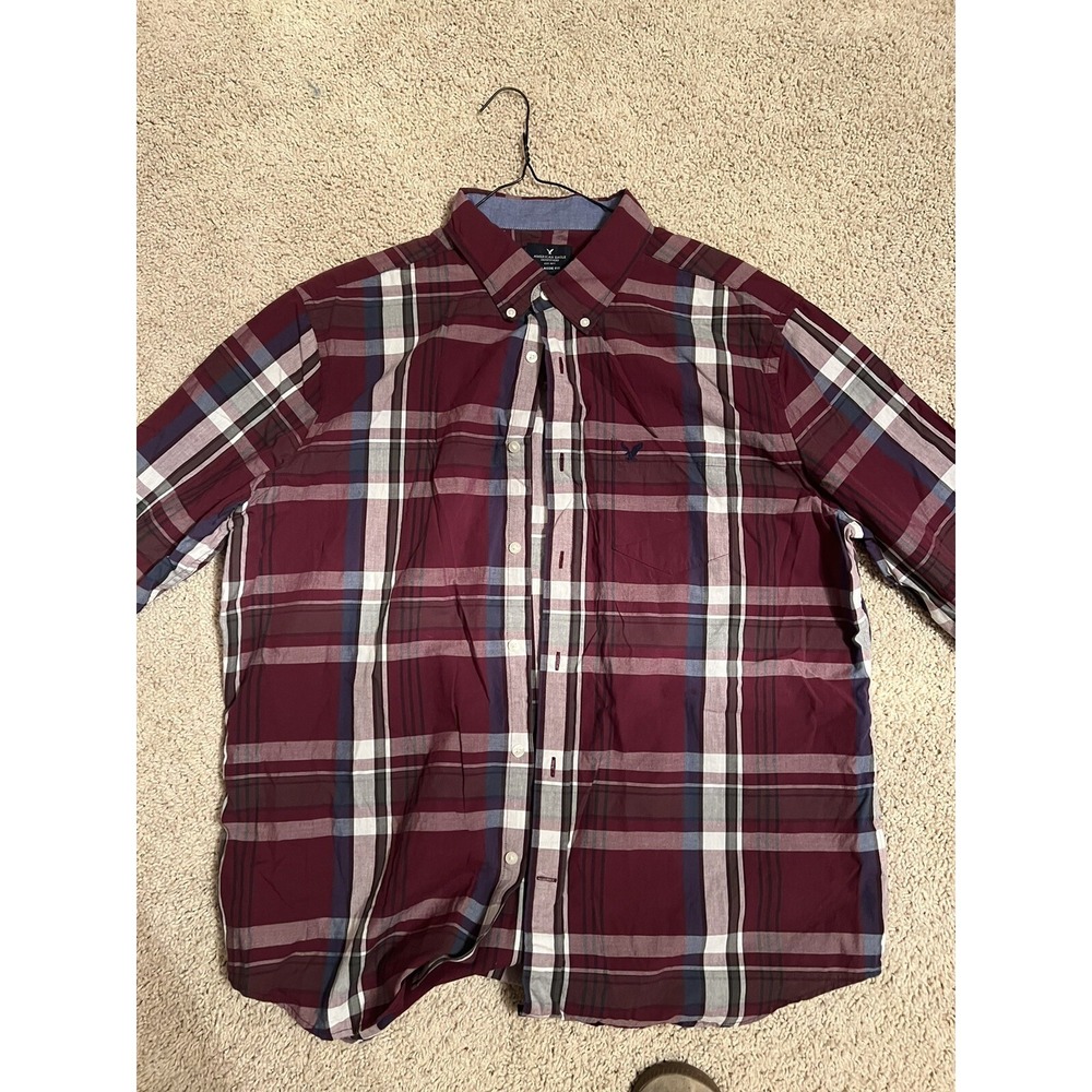 American Eagle Flannel Shirt Mens Size XL Red White and Blue Plaid